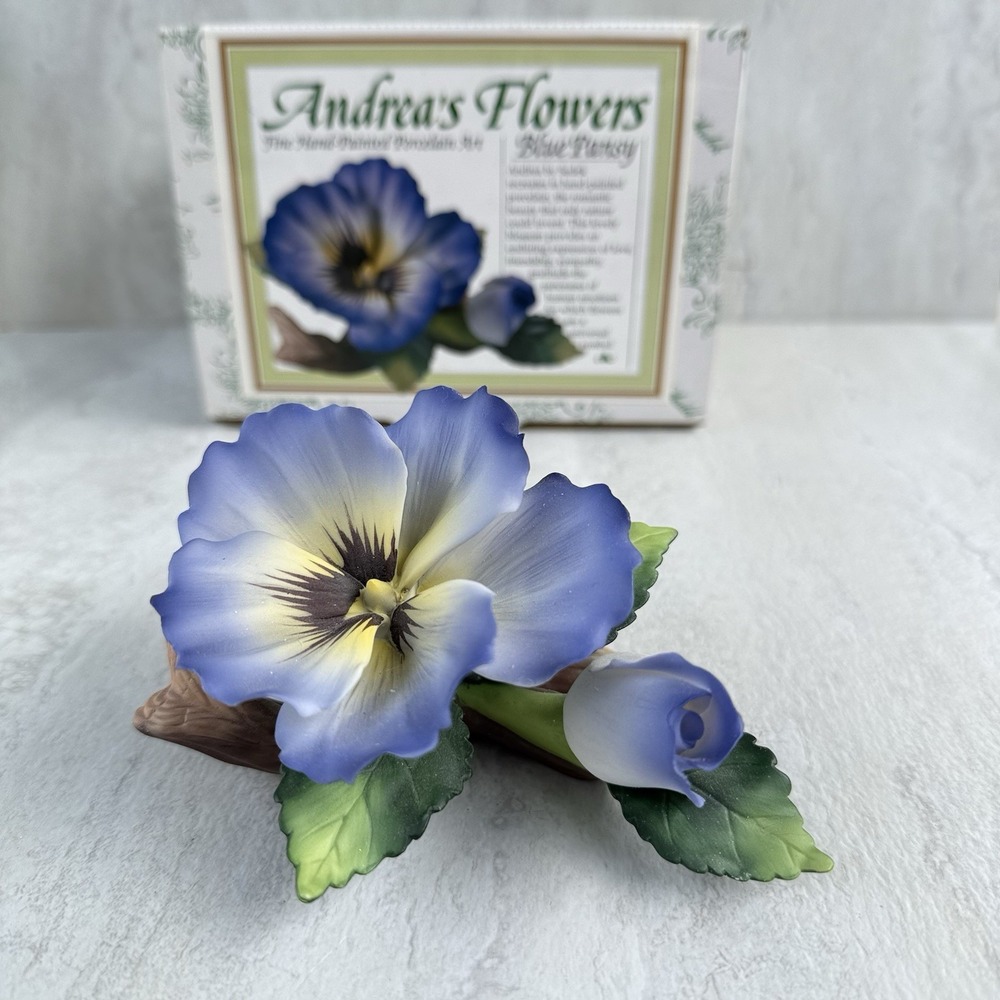 New Vtg Andrea By Sadek Blue Pansy Porcelain Flower Figurine Hand Painted #869